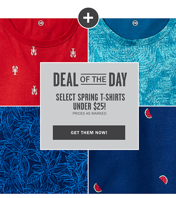 DEAL OF THE DAY - SELECT SPRING T-SHIRTS UNDER $25 - PRICES AS MARKED - GET THEM NOW!